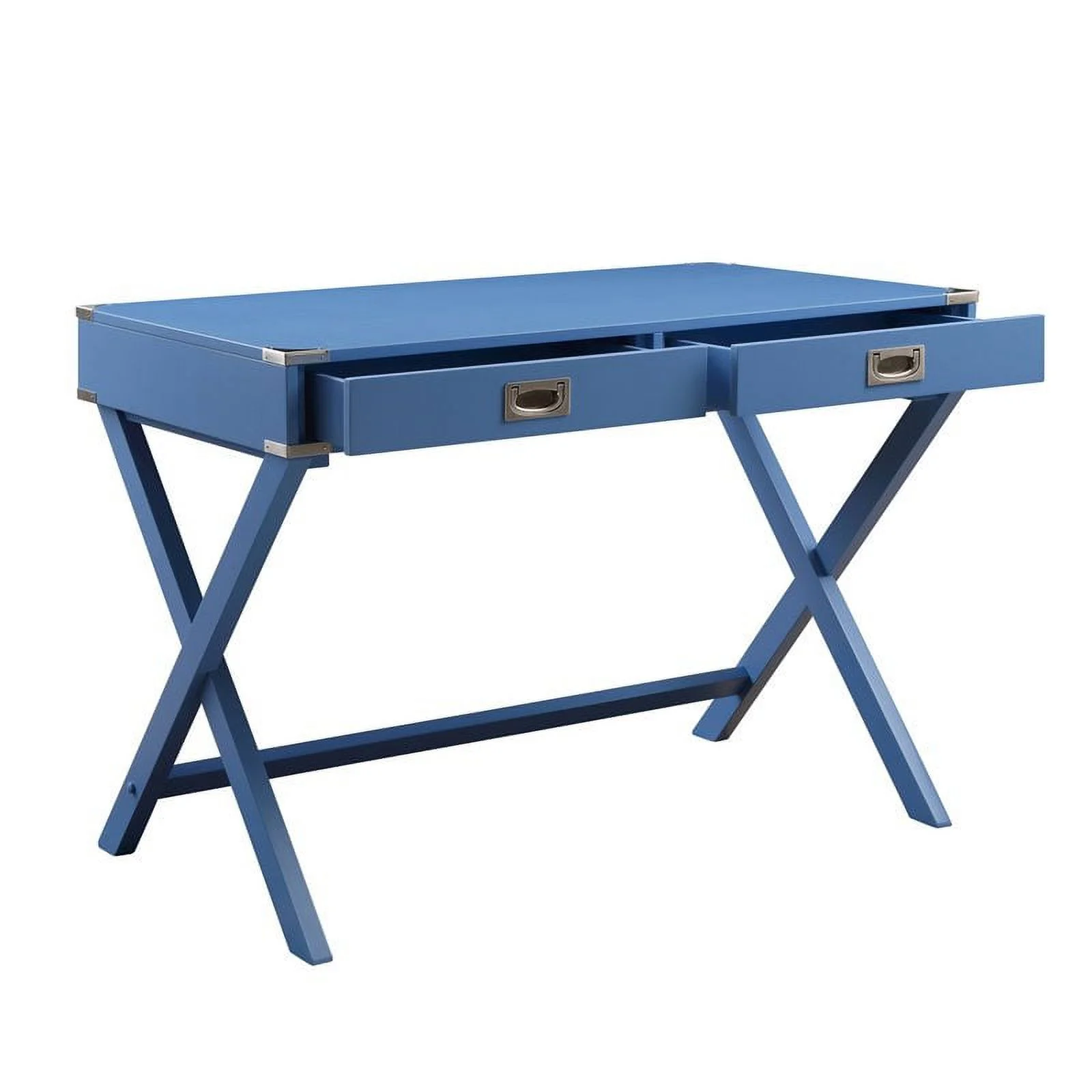 UrbanPro Wooden Rectangular 2-Drawer Writing Desk with X-Shaped Base in Blue