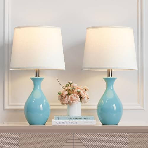 PARTPHONER Table Lamp Set of 2, Modern Ceramic Bedside Lamps for Night Stands, Classic Small Lamp Nightstand Lamp for Bedroom Living Room Desk End Table Rocker Swtich White