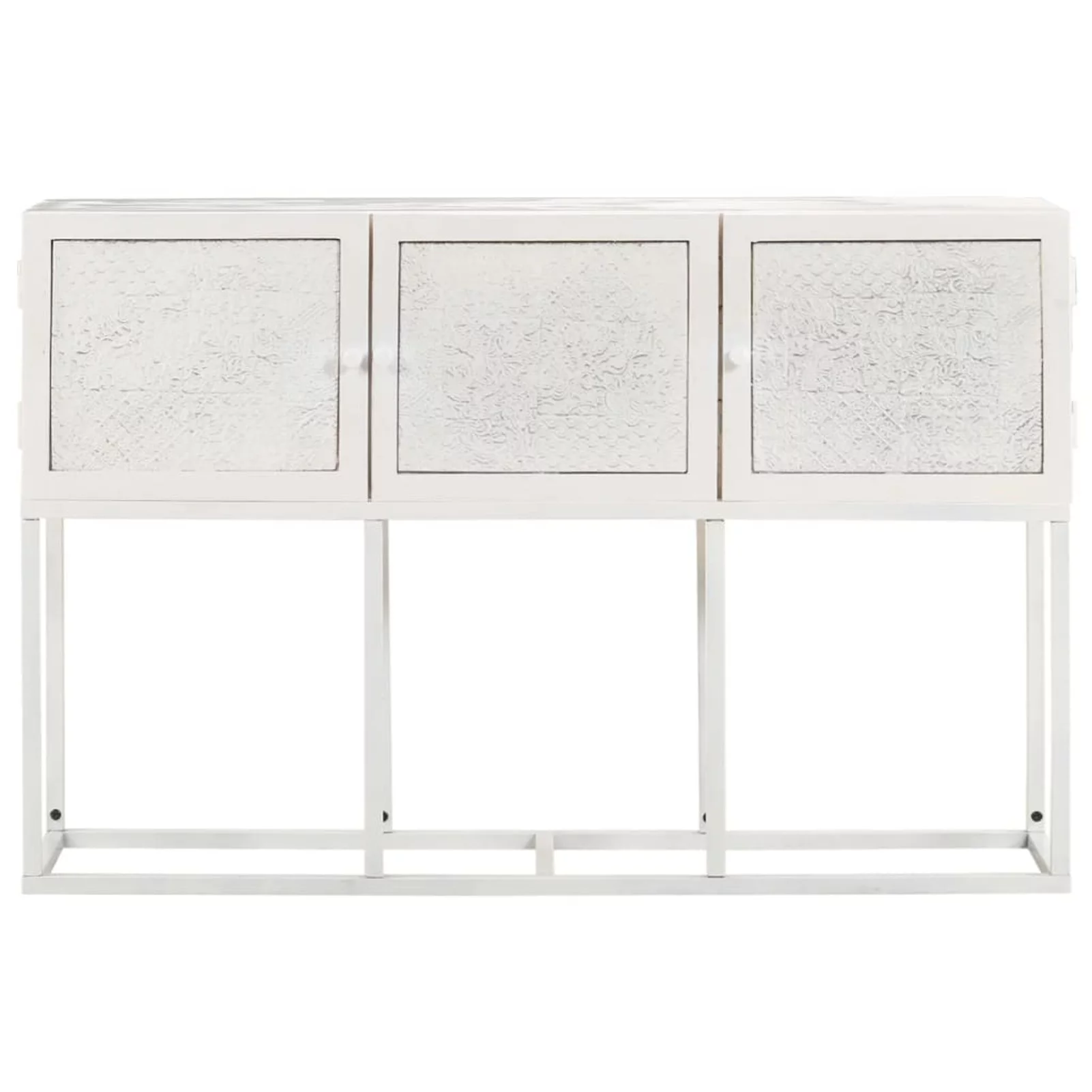 moobody Sideboard with 3 Doors Mango Wood Storage Cabinet Sofa Console Table for Living Room, Kitchen, Bedroom, Entryway Home Furniture White 45.3 x 11.8 x 29.9 Inches (W x D x H)