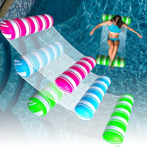 3 Pack Inflatable Pool Floats Adult Size Water Hammock,Pool Floaties Toys,4-in-1 Multi-Purpose Floats for Swimming Pool,Pool Rafts Lounge Chairs Floating,for Adults Vacation Fun and Rest