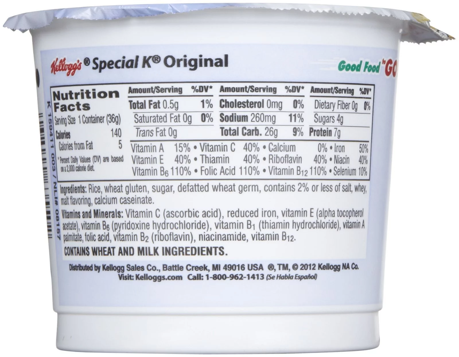 Kellogg,S Special K Special K Cereal-In-A-Cup - 1.25 Oz - 6 Ct