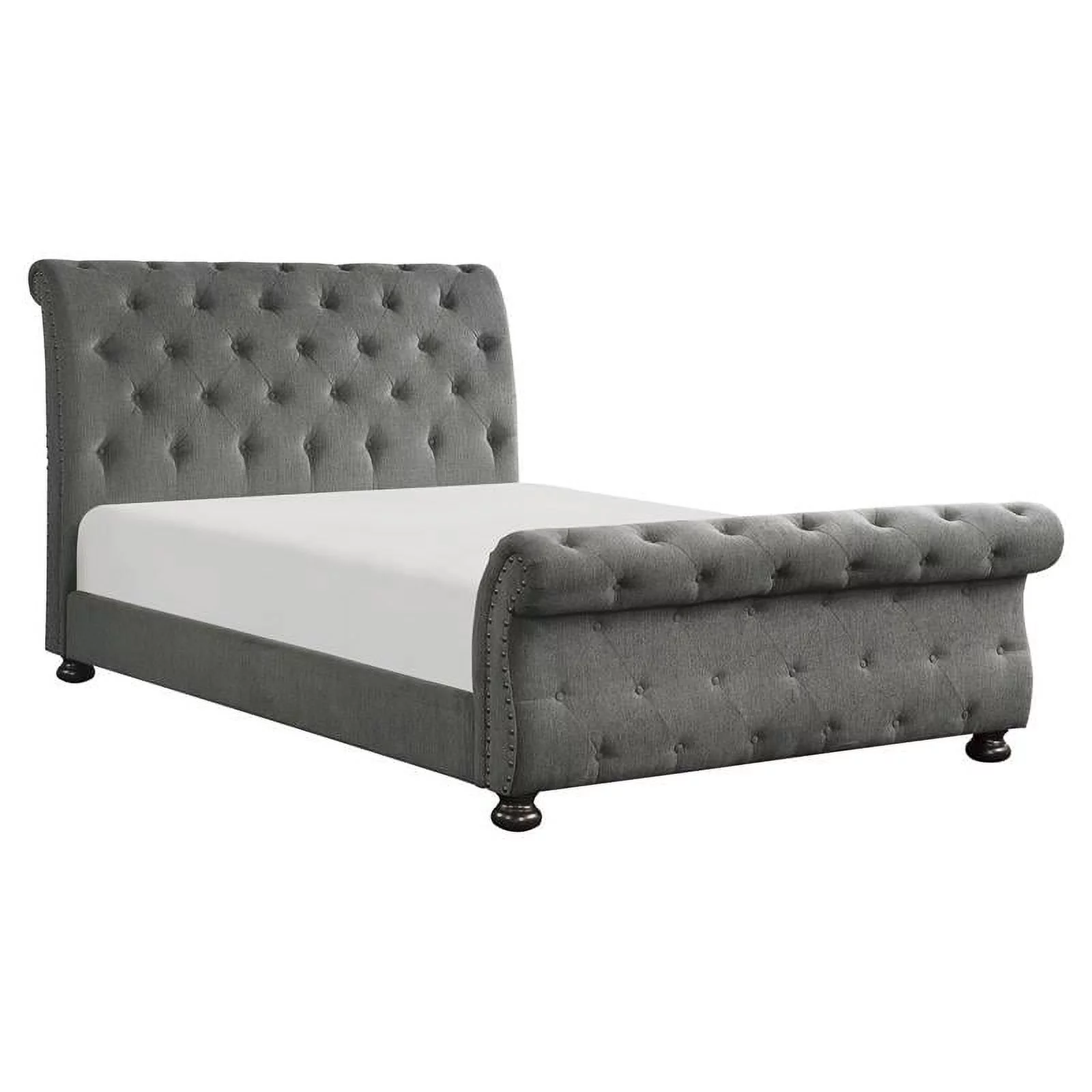 Lexicon Crofton Classic Wood Tufted Sleigh Bed, Queen, Dark Gray