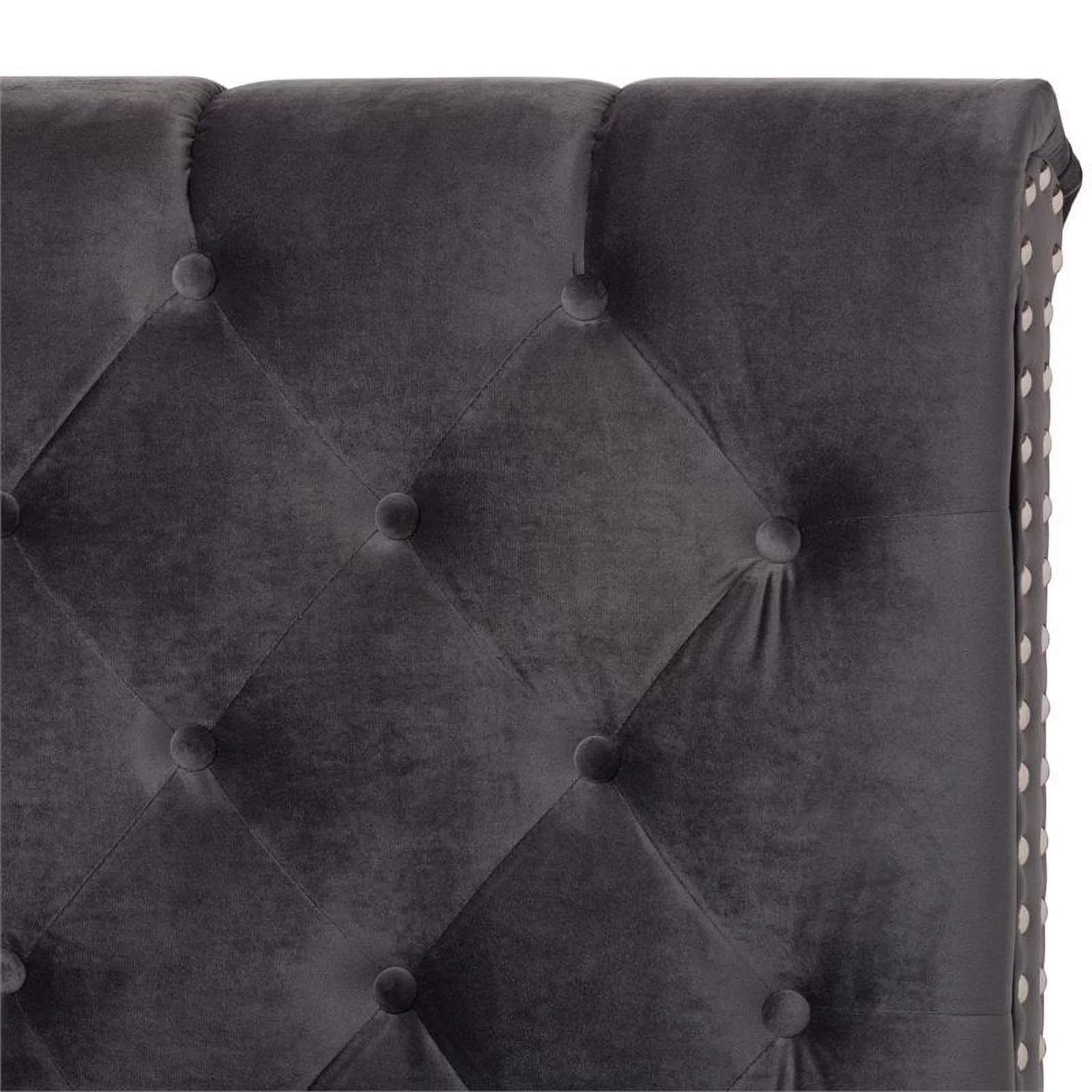 Bowery Hill Modern Button Tufted Velvet Upholstered King Bed in Gray