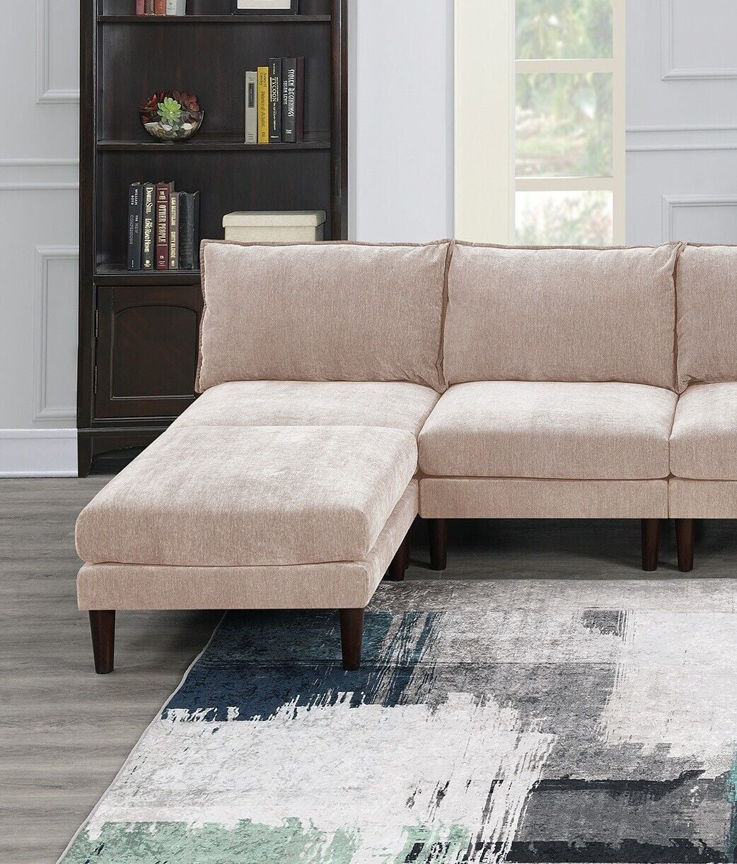 Living Room Classic 6pc Modular Sectional Sofa set 4x Armless Chair 2x Ottoman Blush Morgan Fabric Cushion Couch Furniture
