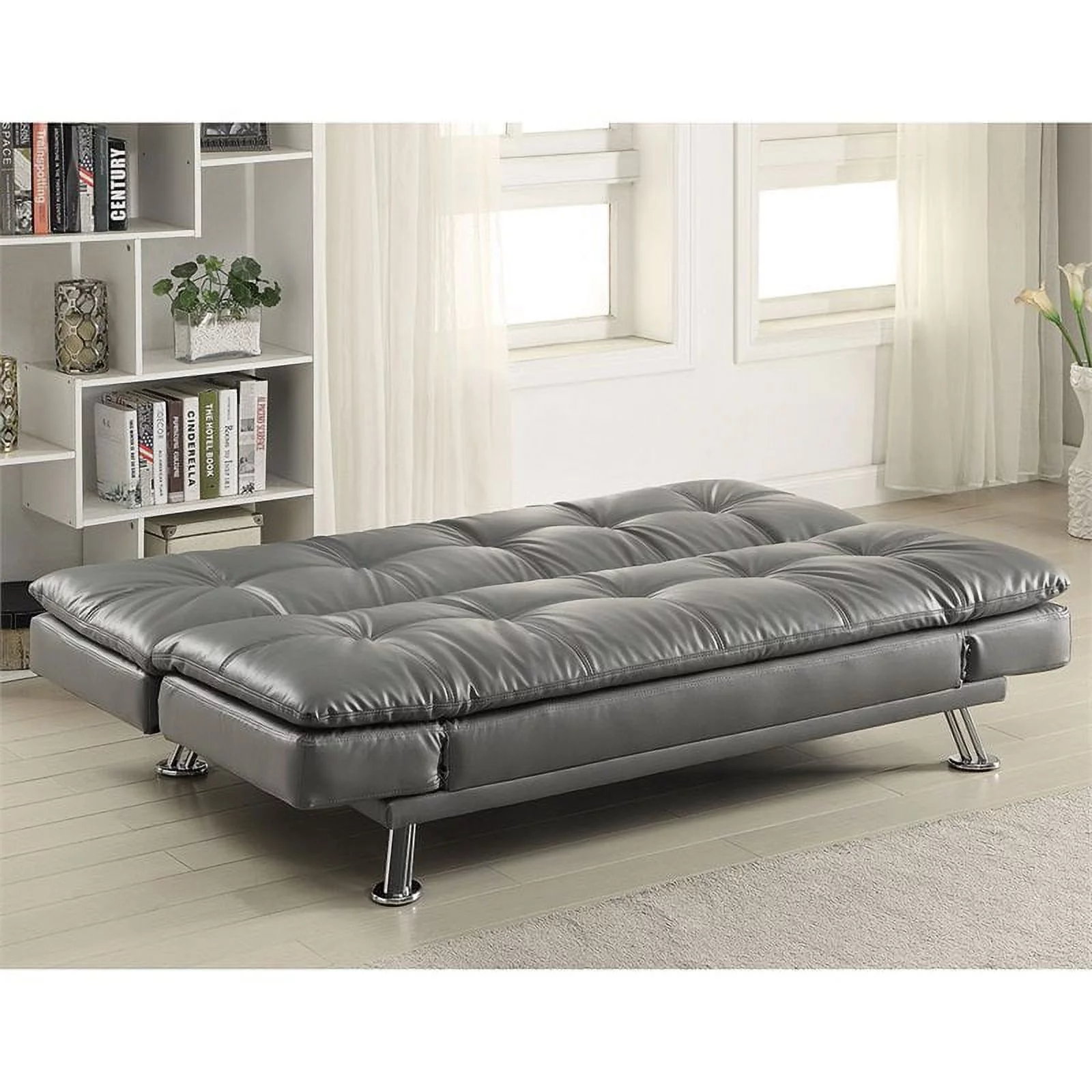 Kingfisher Lane Faux Leather Tufted Sleeper Sofa in Dark Gray