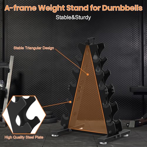 TomCare Dumbbell Rack Stand Only, Weight Rack for Dumbell Set Home Gym Storage Stand for Weights Metal A-Frame Strength Training Dumbbell Holder with Handle (Dumbells not Included)