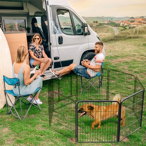 PawGiant Dog Fence Playpen 24”/32”/40” Indoor Outdoor for Small/Medium/Large Dogs, Metal Pet Puppy Cat Exercise Fencing Gate Crate Cage Outside RV, Camping, Yard, Garden
