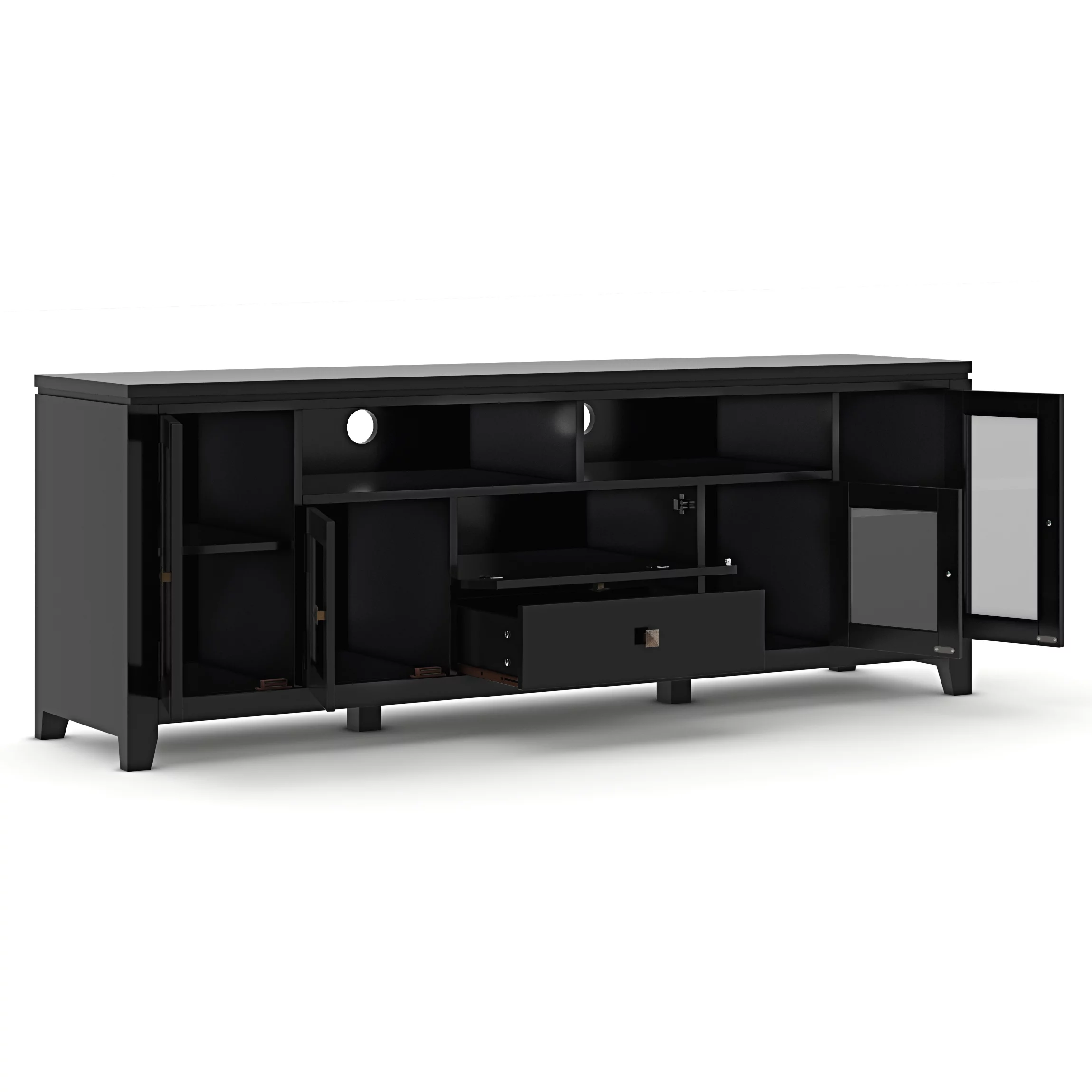 Simpli Home Cosmopolitan Wood TV Media Stand in Black