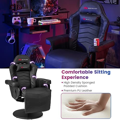 Goplus Massage Gaming Chair, Racing Style Gaming Recliner w/Adjustable Backrest and Footrest, Ergonomic High Back PU Leather Computer Office Chair Swivel Game Chair w/Cup Holder and Side Pouch