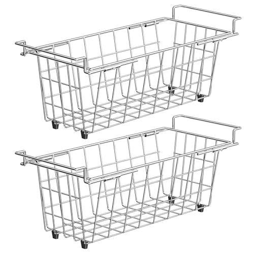 Chest Freezer Organizer Bins 2 Pack, Expandable Stainless Steel Wire Freezer Basket for Organizing, Pantry Storage Refrigerator Baskets for Sort Frozen Meats and Foods