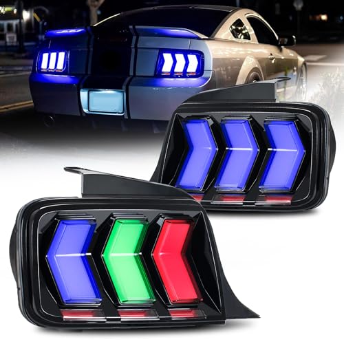 HCmotion Gen5 LED Tail Lights For Ford Mustang Euro S197 2005-2009 (6 Lighting Modes), Clear LED Tube Rear Tail Lights with Sequential Turn Signal Brake Lights Start UP Animation Assembly