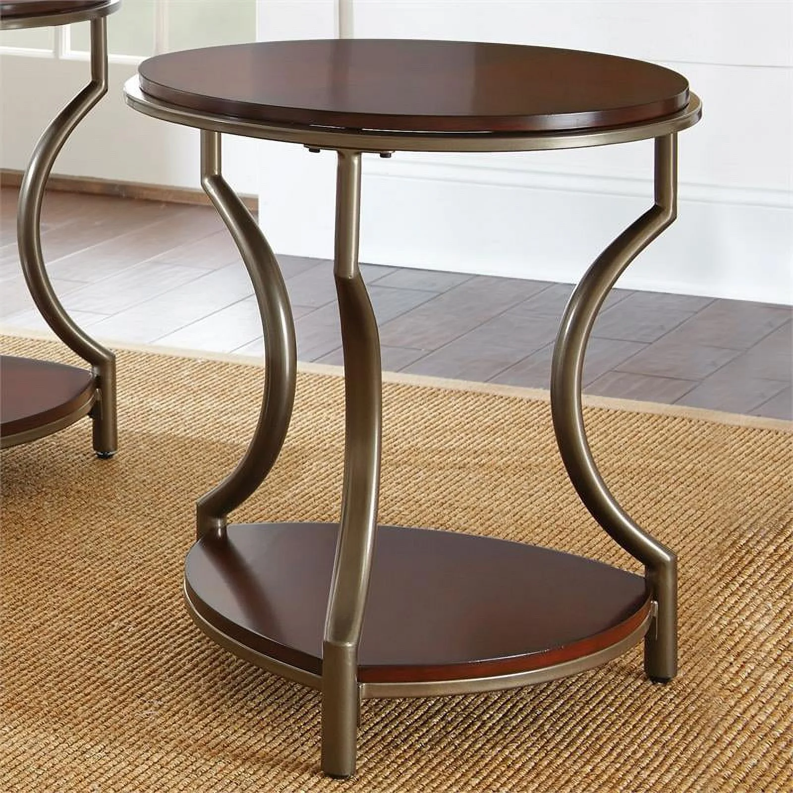 Miles Merlot Cherry Finish Wood and Metal Round End Table