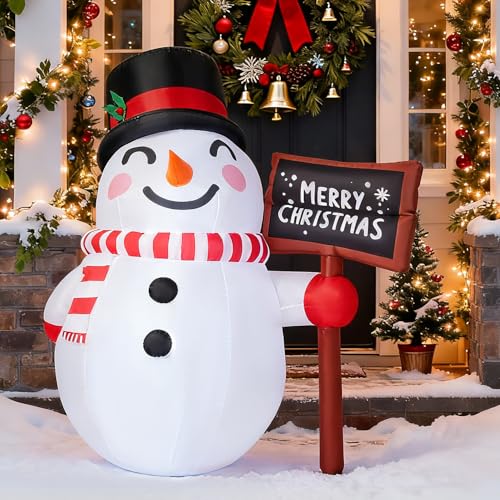 KAMJUNTAR 6 FT Christmas Inflatables Snowman Outdoor Decorations, Blow Up Snowman Inflatable with LED Lights Christmas Yard Blowups for Christmas Party, Xmas, Holiday, Home Lawn Garden Decoration