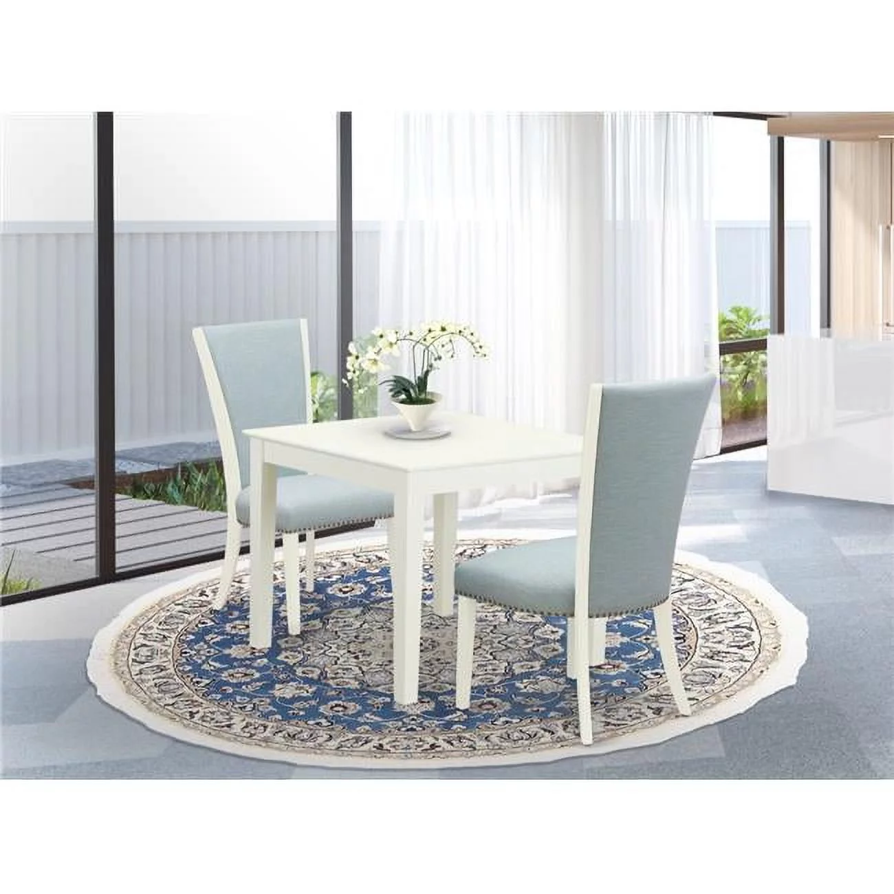 Oxford Modern Dining Table Set - Linen White & Baby Blue, Set of 2