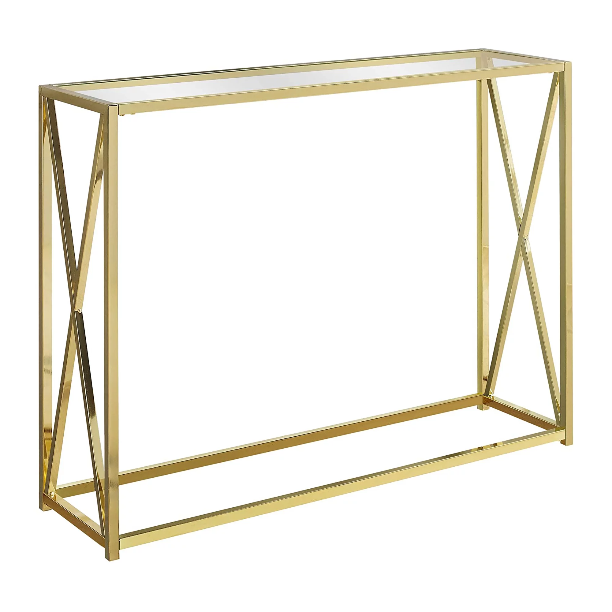 Monarch Specialties 42.25 Inch Modern Glass Top Console Accent Table, Gold