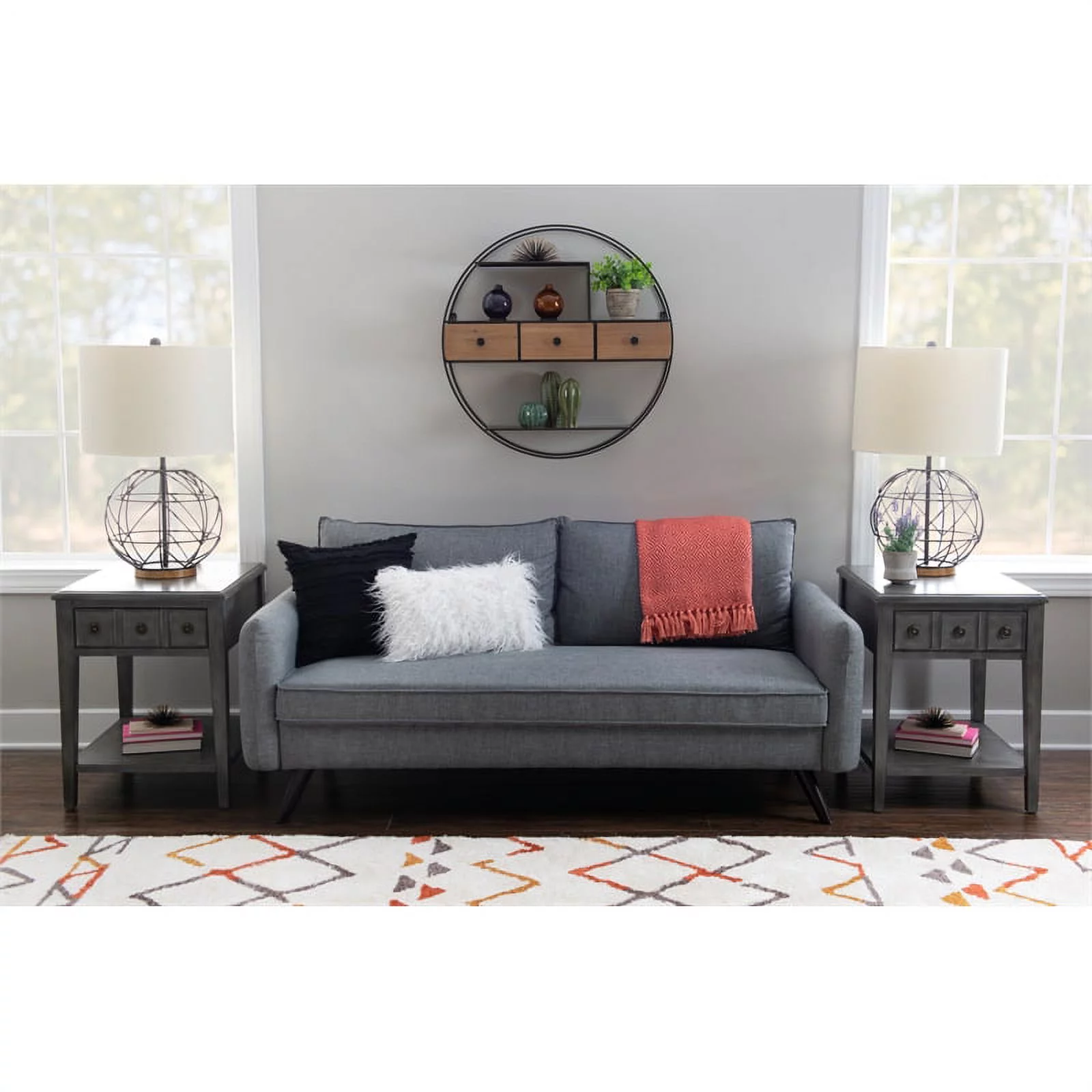 Home Square 3-Piece Set with 2 Accent Tables and Coffee Table in Gray