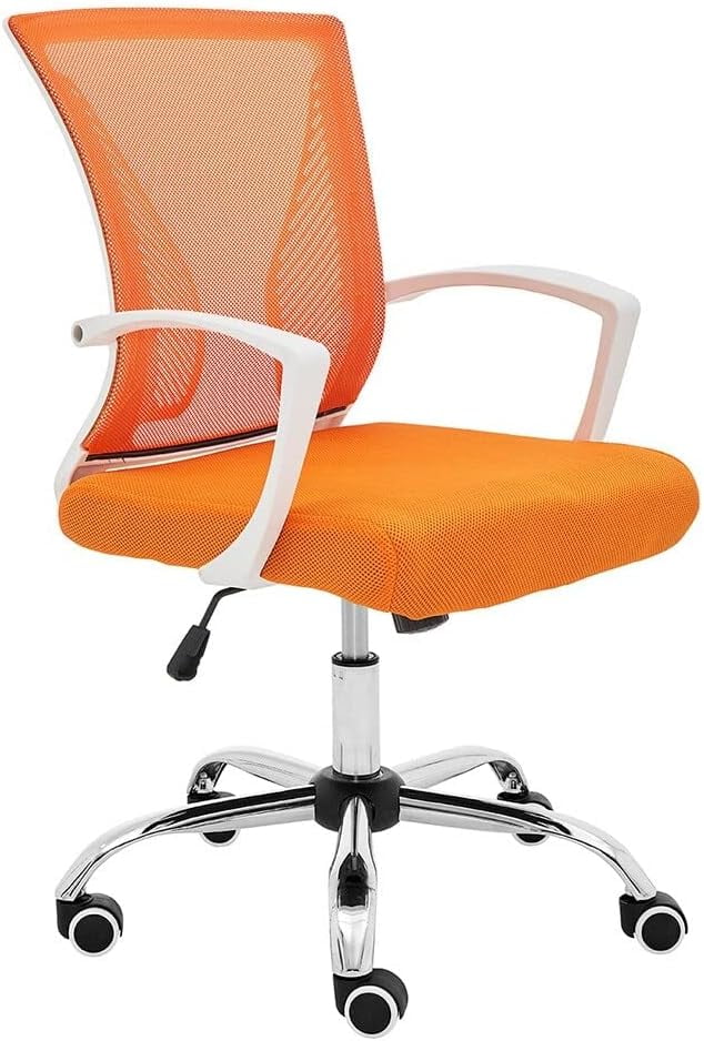 Zuna -Back Office Task Chair - Ergonomic Back Supporting Mesh Back Desk Chair (White/Orange)