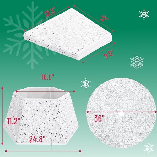 Mr. Pen- Silver Sequin Christmas Tree Skirt and Tree Collar, 36 Inch Base Cover, 24.8 Inch Foldable Sparkling Sequin Trees Skirt Collar, Silver Sequin Tree Skirt, Christmas Skirt Tree