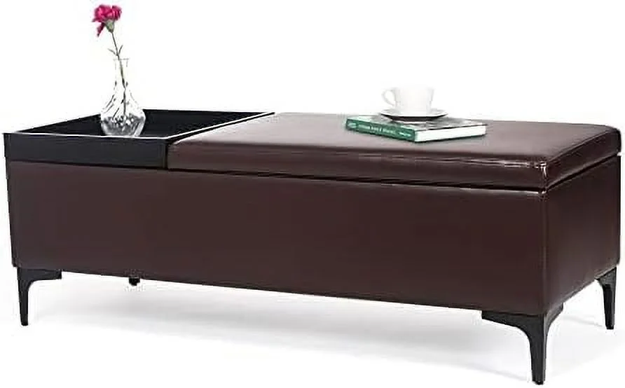 Leatheaire  Ottoman Bench Rectangular Footstool Coffee Table with Lift Tabletop (Blue)