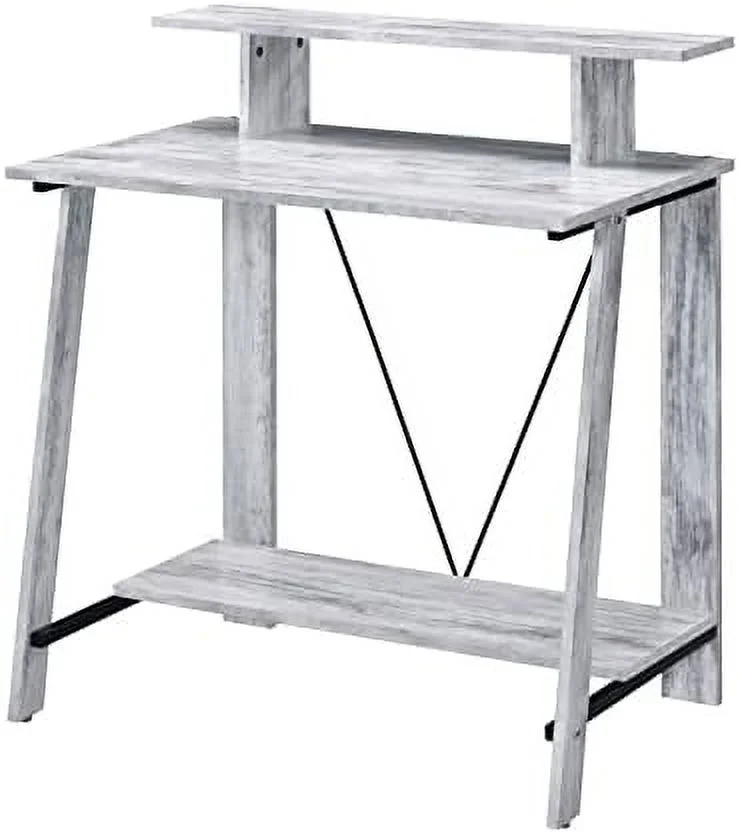 HOOMHIBIU Story  32'' Small Desks for Small Spaces Corner Computer Desk for Bedrooms Writing Desk with Top and Bottom Shelves for Study Home Office(Antique White)