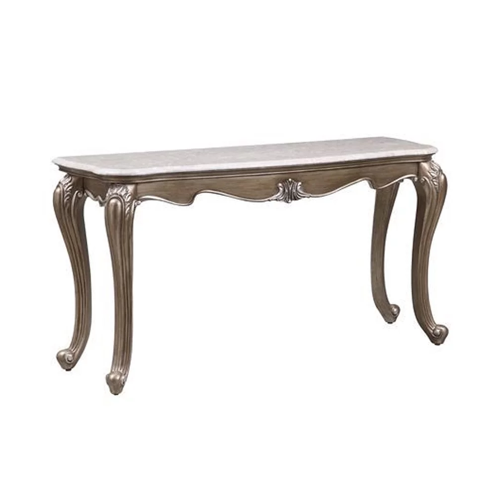 Sofa Table with Marble Top and Queen Anne Legs Gold- Saltoro Sherpi
