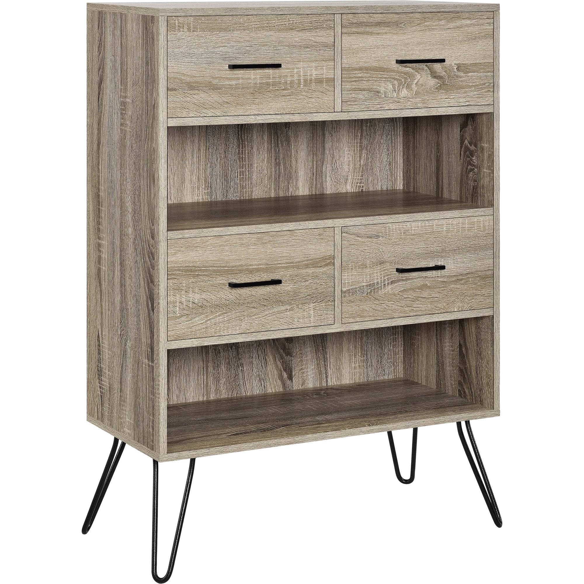 Ameriwood Home Landon Bookcase with Bins, Sonoma Oak/Gunmetal Gray