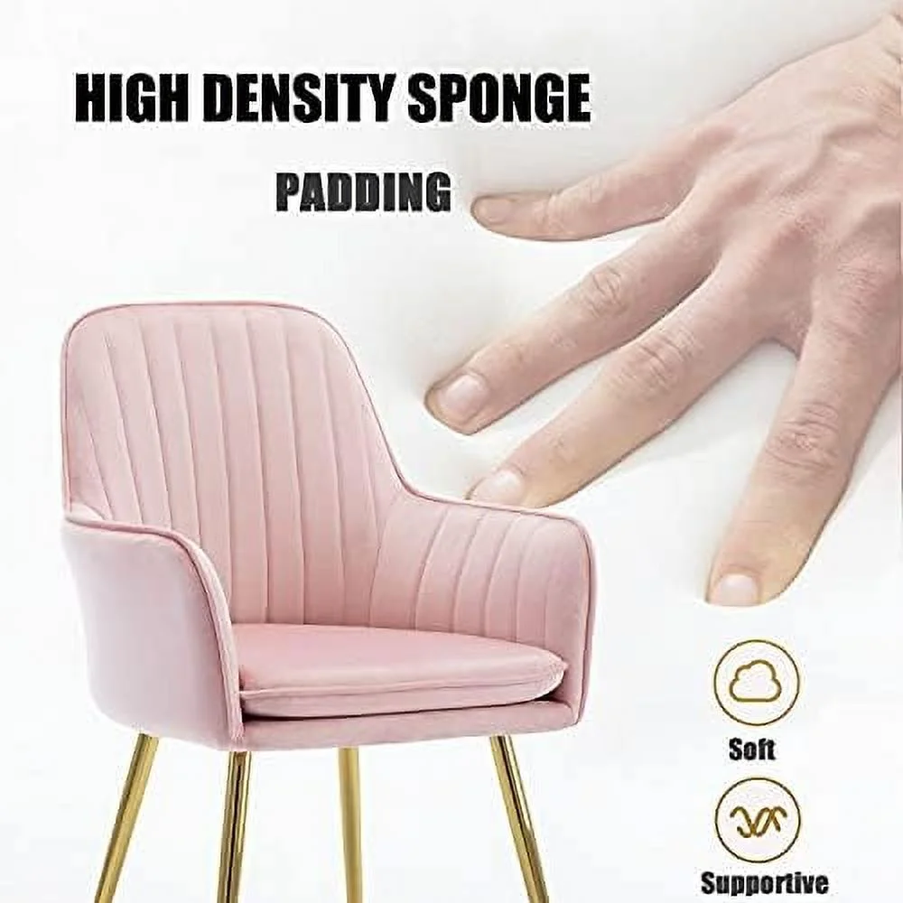 TJUNBOLIFE Velvet Accent Chair  Home Office Desk Chair No Wheels  Modern Dinging Chair  Living Room Bedroom Chair  Golden Finished  Grey