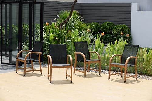 Amazonia Franklin 9-Piece Rectangular Extendable Patio Dining Set Teak Finish and Weather-Net Technology Ideal for Outdoors and Indoors