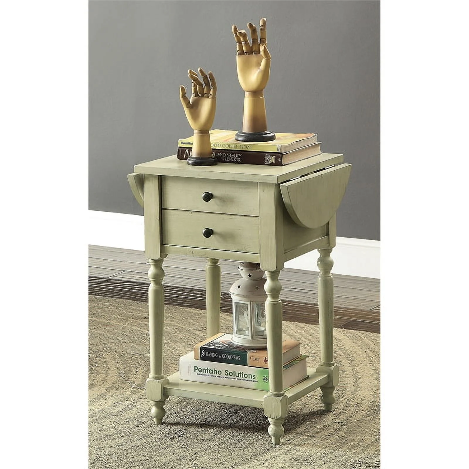 Bowery Hill Transitional Wood Drop-Leaf Side Table in Antique White