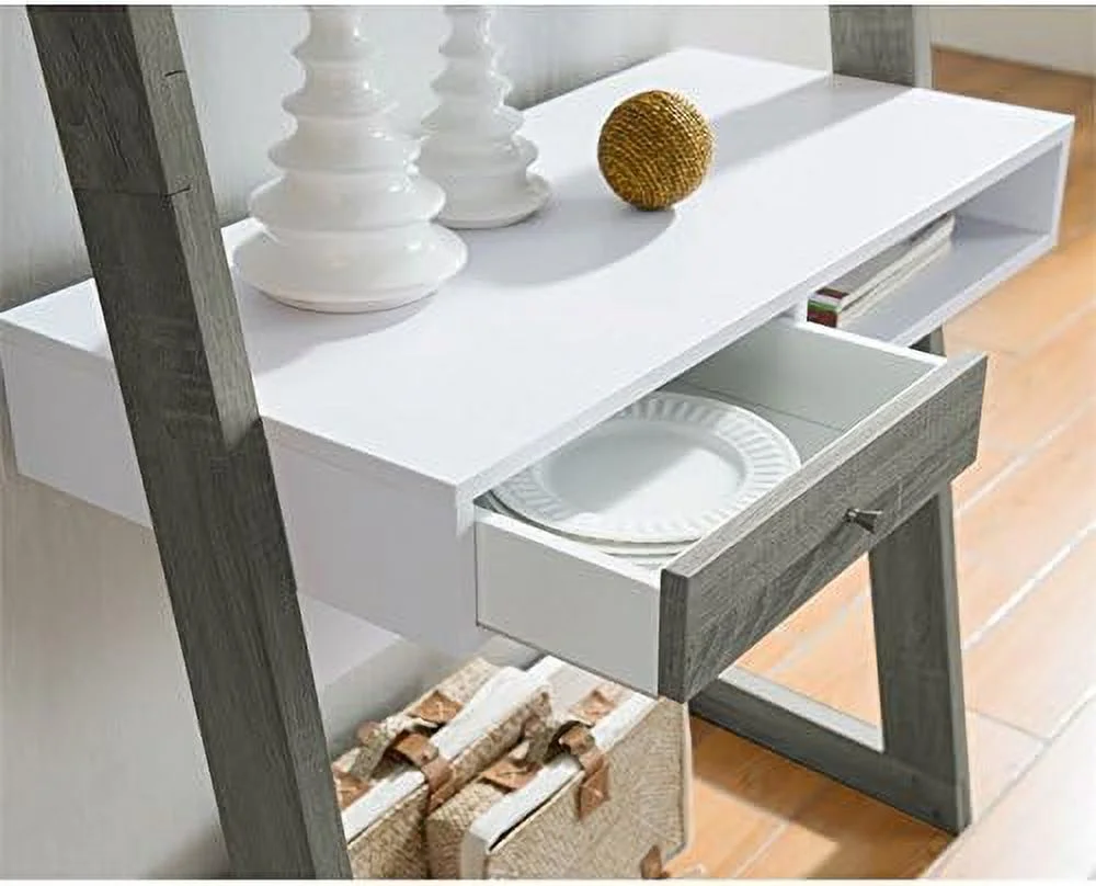 Lazlo Wood Writing Desk With Shelves In Distressed Gray