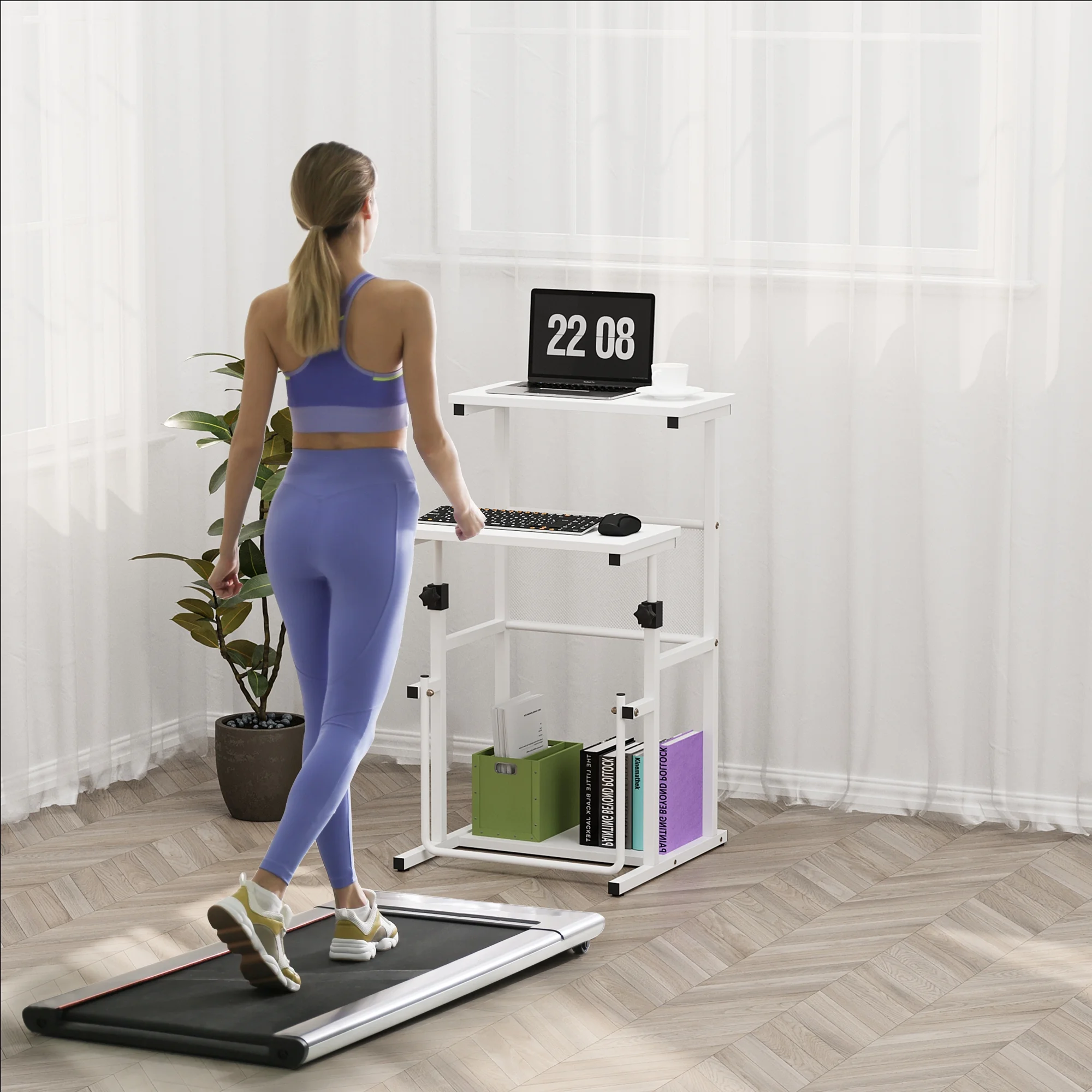 Walsunny Standing Desk Adjustable Height Stand up Desk, Laptop Table with Footrest, Ergonomic Sit-to-Stand Desk White