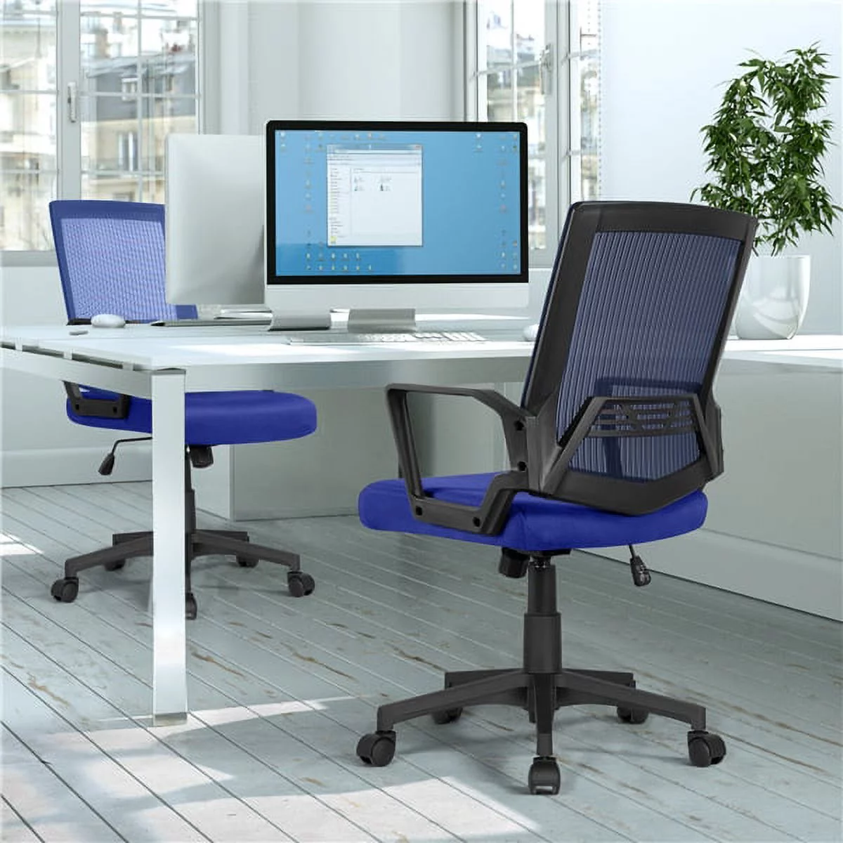 Topeakmart Mesh Office Chair Ergonomic Height Adjustable Computer Chair with 360° Rolling Casters Blue