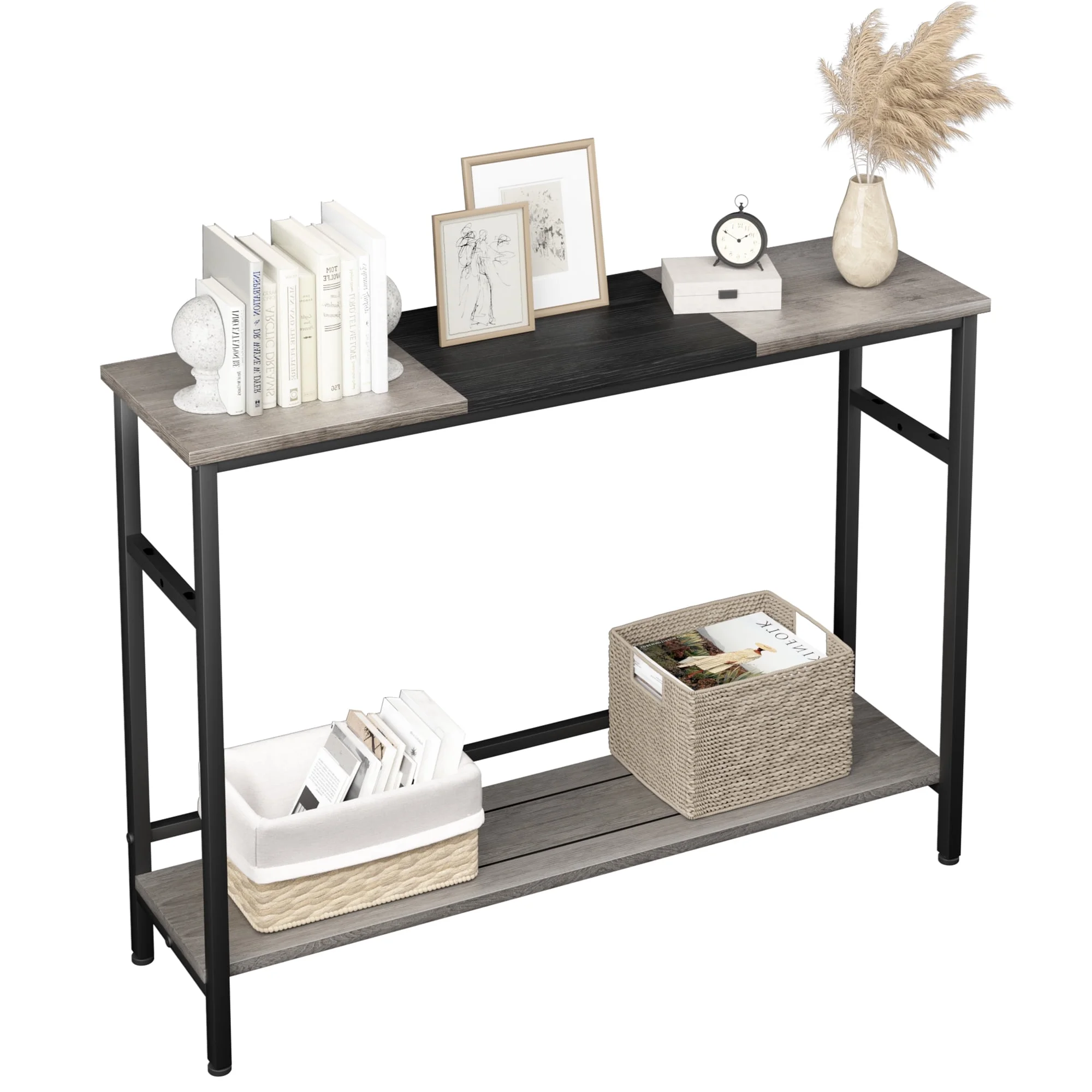 HOSSLLY Console Table, 2-tier Small Narrow Entryway Table with Storage Shelf, 39.3