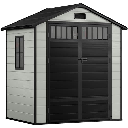 DWVO 6x4.4 FT Resin Storage Shed with Fence-Style and Side Windows, Blue-Gray