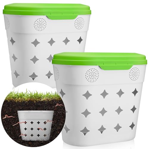 2 Pack InGround Worm Composter,8 Gallon Outdoor Compost Bin for Garden Beds,14.3 x 7.3 x 16.8 inches Vermicomposting Worm Farm System for Kitchen Waste