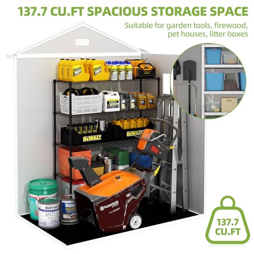 Outdoor Storage Shed 6x4.4FT, Resin Shed Plastic with Floor for Garden Tool,Waterproof Outdoor Resin Storage,Lockable Doors for Patio,Yard,Lawn (LightGray 6x4)