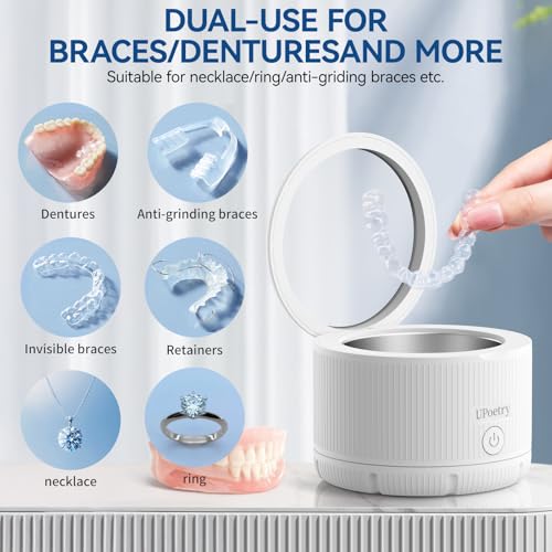 Retainer Cleaner Machine - Ultrasonic Retainer Cleaner, Dental Cleaning Pod for Braces, Dentures, Pacifiers, Mouth Guards, Jewelry & Toothbrush Heads, 150ml Portable Cleaning Machine