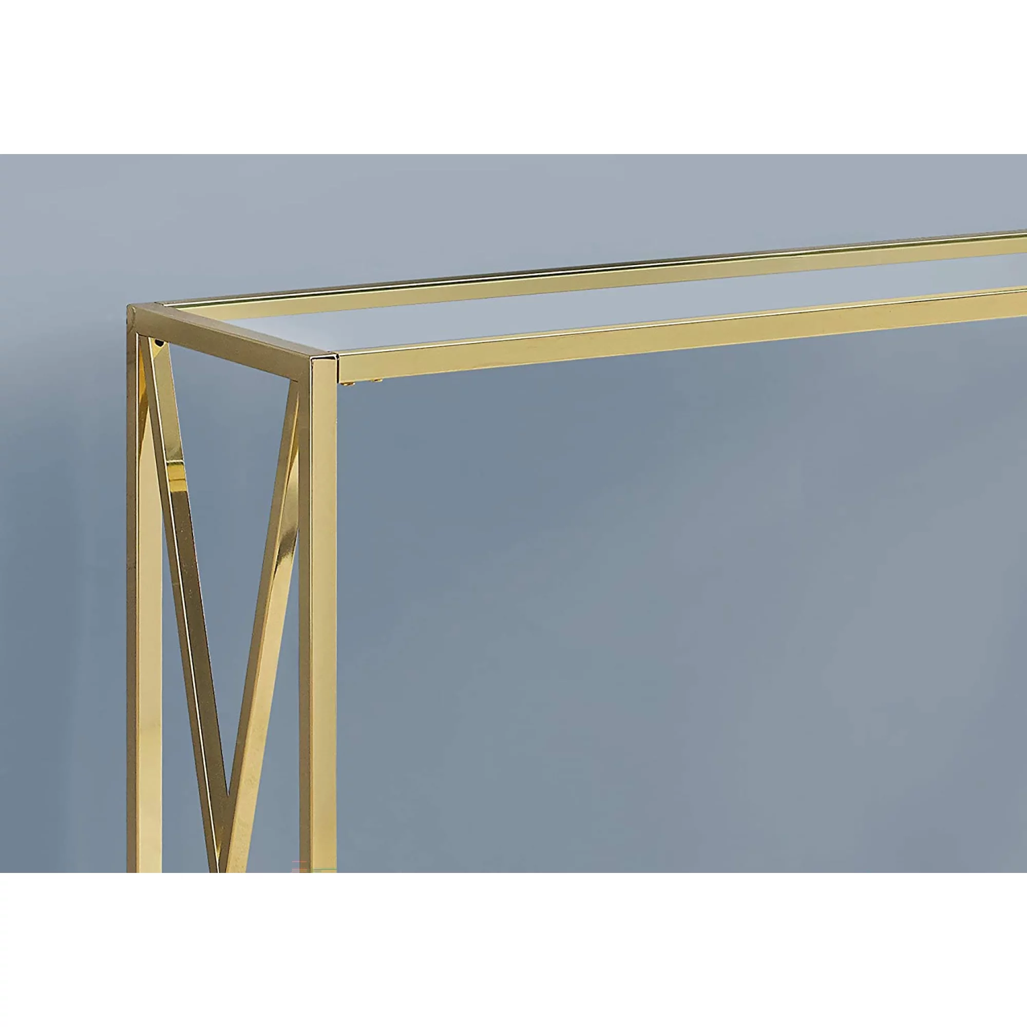 Monarch Specialties 42.25 Inch Modern Glass Top Console Accent Table, Gold