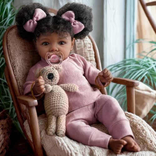 BABESIDE Lifelike Reborn Baby Dolls Daisy Black Girl- 20 Inch Soft Body Realistic-Newborn Handmade Real Life Baby Dolls with Clothes and Toy Gift for Kids Age 3+