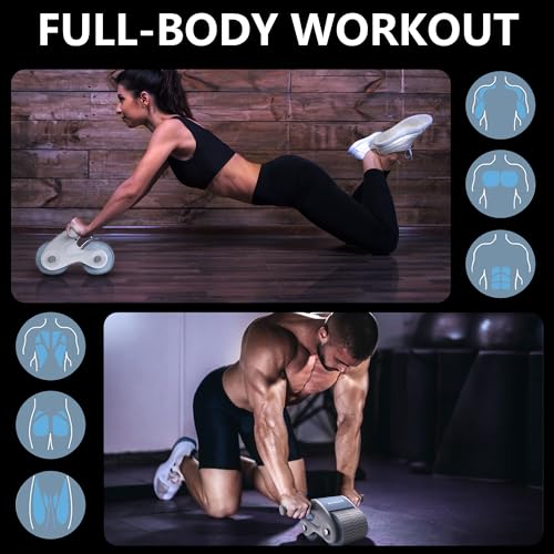 Ab Roller Wheel with Automatic Rebound for Home Gym Core Fitness, Sturdy Abdominal Exercise Equipment, Includes Knee Pad, Perfect for Ab Workouts and Strength Training
