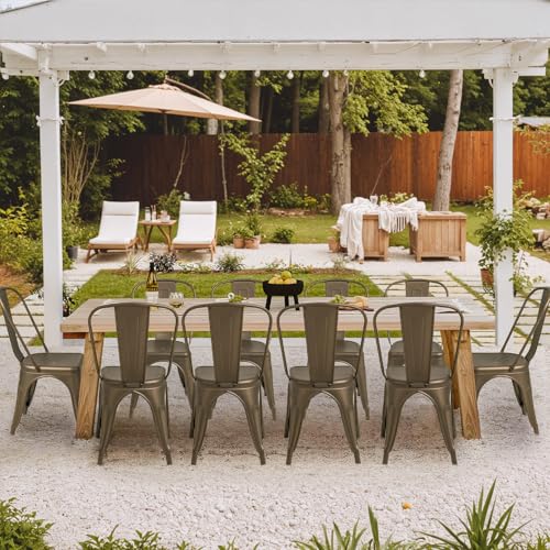 Furmax Metal Dining Chair Indoor-Outdoor Use Stackable Classic Trattoria Chair Chic Dining Bistro Cafe Side Metal Chairs Set of 4 (Black)