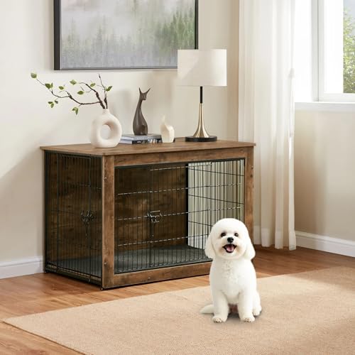 Dog Kennel Furniture, Wooden Dog Crate End Table, Heavy Duty Dog Crate, Decorative Pet Crate Dog Cage for Large Indoor Use (Rustic Brown) 27