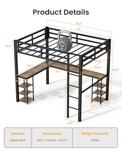 Full Over Full Bunk Bed with Trundle, Heavy Duty Metal Bed Frame with Full-Length Guardrails & Ladder, 3-in-1 Convertible Full Bunk Bed, Noise-Free, No Box Spring Needed, Black