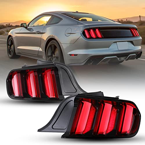 Nixon Offroad LED Tail Lights Assembly for 2015-2021 Ford Mustang/Ford Shelby GT350, Tail lights Pair Kits w/Sequential Turn Signals, Full Led Indicators, Passenger and Driver Sides (Red Lens