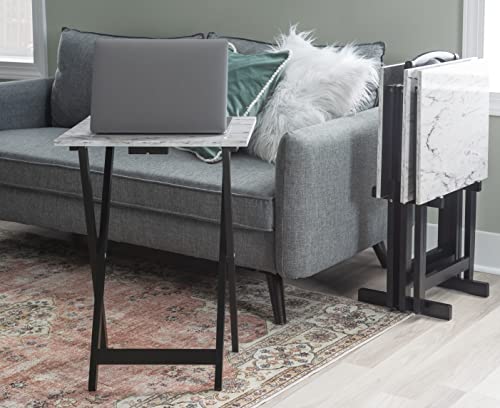 Linon Nikki Brown Faux Marble Tray Table Set