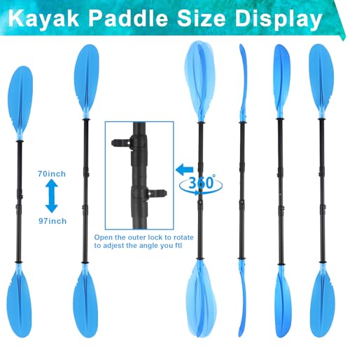 Kayak Paddles 4 Pieces, Kayak Paddles Adjustable 70inch-97inch Made of Thickened Steel Tube with Paddle Leash and Comfortable Matte Black Feel for Canoes Kayaks Boats Options for Starter or a pro