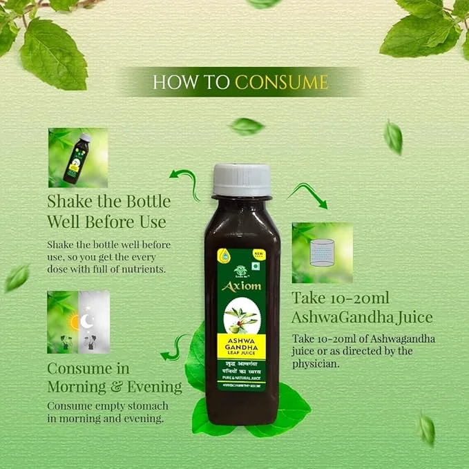 Axiom Ashwagandha Leaf Juice 160 ml (Pack of 2) | Helps in Fat Reduce | Immunity Booster |100% Natural herbal Juice | WHO-GMP,GLP,ISO Certified Product