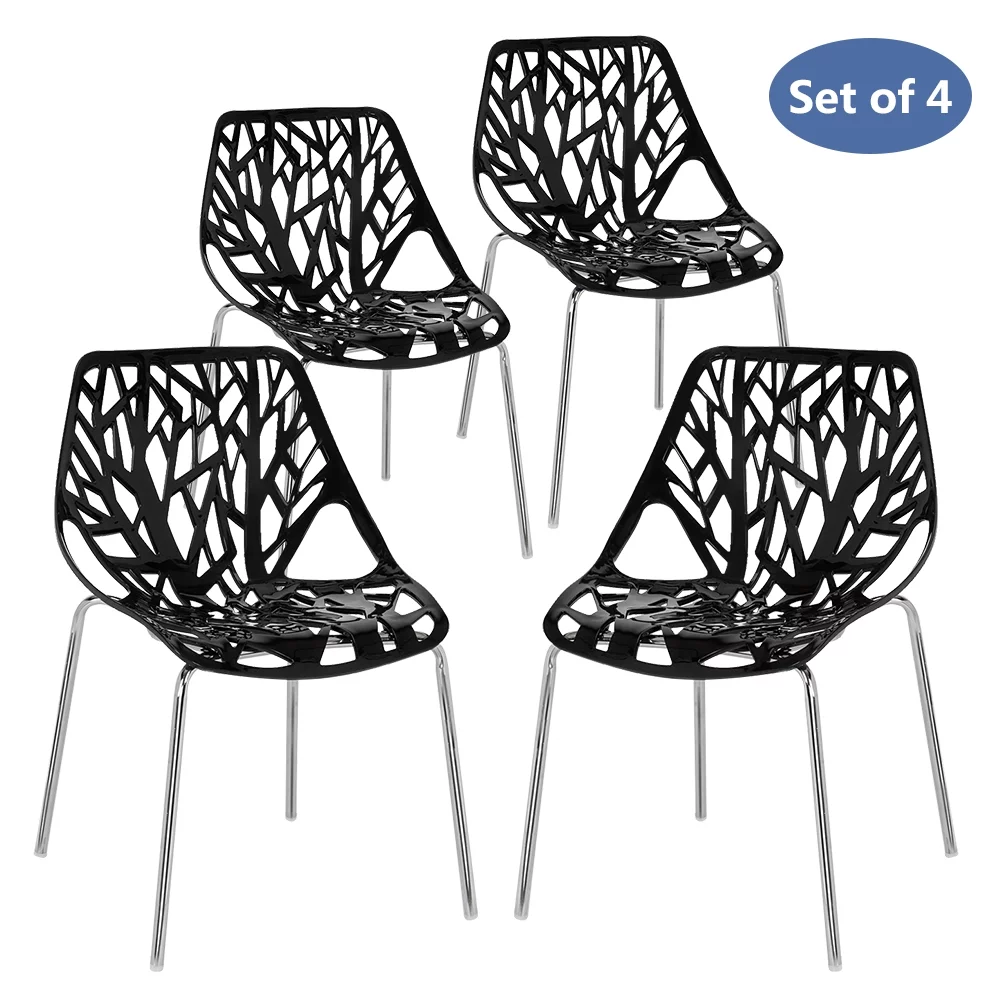 Ktaxon Dining Chairs (Set of 4)  Modern Nest Style Lounge Chairs Kid-Friendly Birch Chairs, Stackable Modern Chair Black