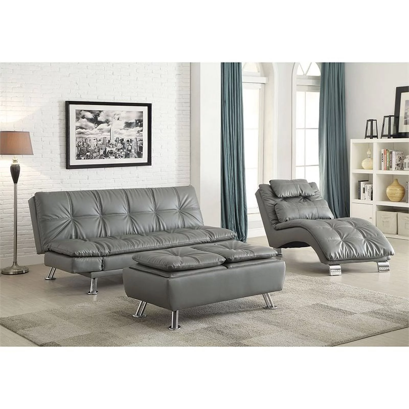 Kingfisher Lane Faux Leather Tufted Sleeper Sofa in Dark Gray