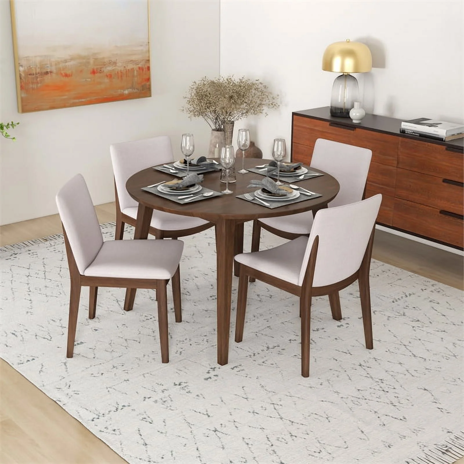 Cassie Modern Solid Wood Dining Table and 4 Chair Set